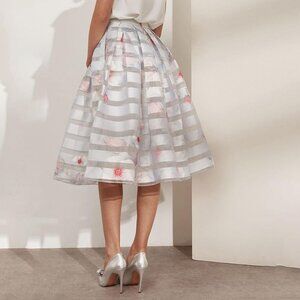 Elegant Striped Floral Midi Skirt